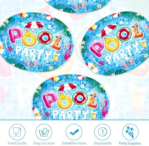 50Pcs Summer Pool Oval Paper Plates 10" x 12"Large Heavy Duty Beach Ball Disposable Party Plates Pool Dessert Dinner Platters for Kids Baby Shower Birthday Hawaii Schools Out for Summer Decorations - Image 3