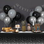 12Pcs Black Silver Tablecloth Party Decorations,Plastic Black Table Cloth Printed Silver Table Runner Disposable Rectangle Table Cover for Birthday Anniversary Wedding Graduation Party,54 x108 Inch - Image 5
