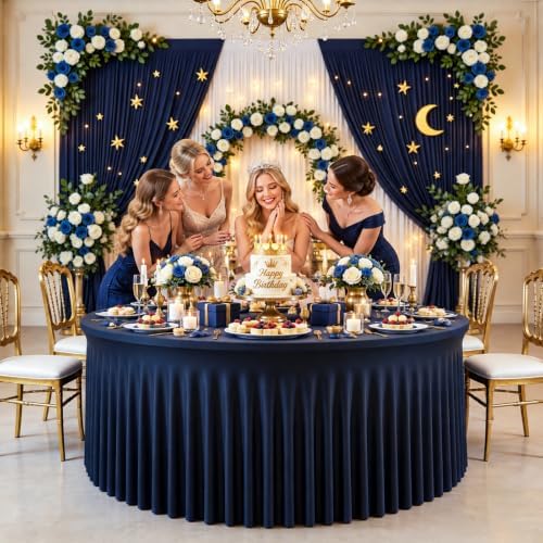 Navy Blue 4PCS Round Spandex Tablecloth for 5FT/60In Inch Round Table - Image 7