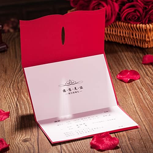 Hosmsua 50PCS Personalized Red Laser Cut Lace Flora Invitations Cards with Gold Butterfly and Envelopes for Bridal Shower Wedding Quinceañera Invitation - Image 5