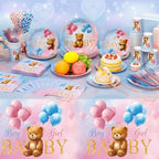 Funnymoom 452 Pcs Bear Themed Gender Reveal Party Decorations for 50, Boy or Girl Gender Reveal Paper Plates Napkins Cups Tablecloth Cutlery Straws for Pink Blue Baby Shower Party Supplies - Image 6