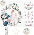 Custom Name Baby Milestone Blanket - Baby Milestone Monthly Blanket with Double Sided for Boy Girl Baby Photography Props - Pink Panda Print Gifts for Kids Infant by Dyoart