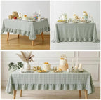 Eternal Beauty Gingham Ruffled Tablecloth Sage Green 60x102 Christmas - Image 3