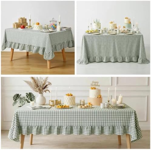 Eternal Beauty Gingham Ruffled Tablecloth Sage Green 60x102 Christmas - Image 3