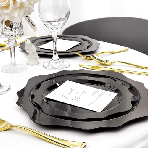 realluck 100Pcs Black Plastic Plates for 50 Guests - Image 5