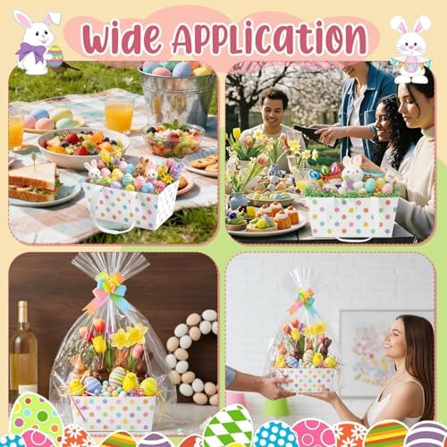 Funnymoom 24 Sets Gift Basket Boxes with Handle Clear Bags and Bows for Birthday Wedding Baby Shower Tea Party Favor Packaging 9.8x6.5 in - Image 5
