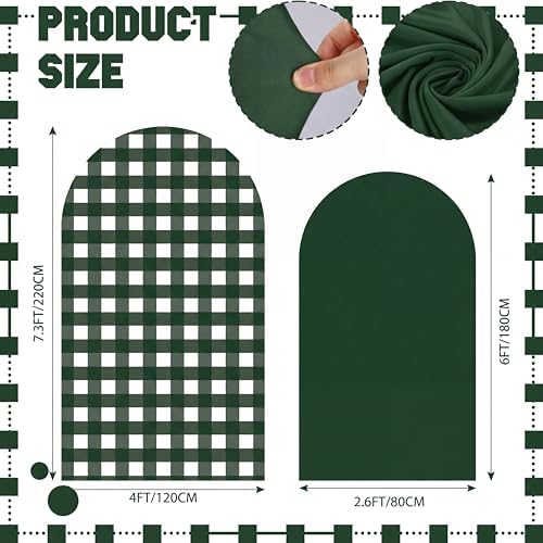 Tegeme 2 Set Gingham Arch Backdrop Cover 7.2ft 6.6ft Arch Cover, Dark Green - Image 2