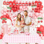 Hombae Cherry First Birthday Decorations – 125 PCs Cherry Themed 1st Birthday Party Supplies with Backdrop, Balloon Garland, Banner, Balloon Boxes, Number 1 Foil Balloon, Cake Topper - Image 6