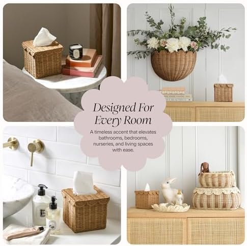 BEBE BASK Handwoven Scalloped Square Tissue Box Cover (4.5 × 4.5 × 5.3 in) - Image 5