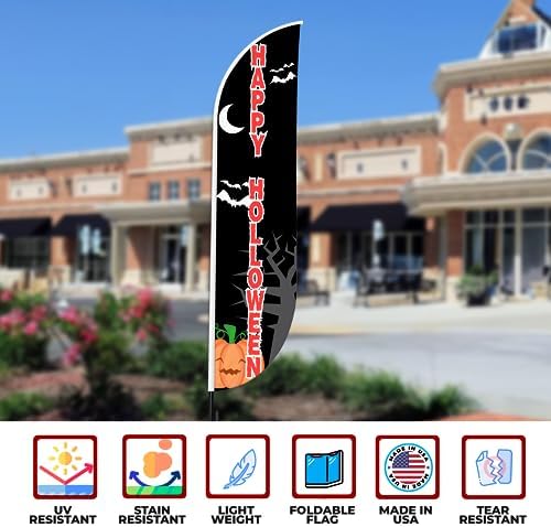Happy Halloween Sign Feather Flag for Outdoor by Mavis Printing | 11.5 FEET Long Polyester Outdoor Banner Flag for Easy Hang | HD Print Swooper I Flag Only to Celebrate Happy Halloween I Flag Only - Image 4