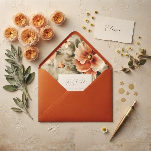 50PCS A7 Burnt Orange Envelopes, 5.3×7.6'' Floral Liner Envelopes - Image 4