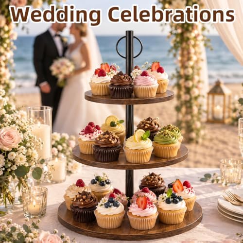 Wooden Cupcake Stand 2 Pack, Large Cupcake Tower Stand for 50 Cupcakes, 3 Tiered Wooden Serving Trays Stand, Soporte Para Cupcakes, Dessert Table Display - Image 4
