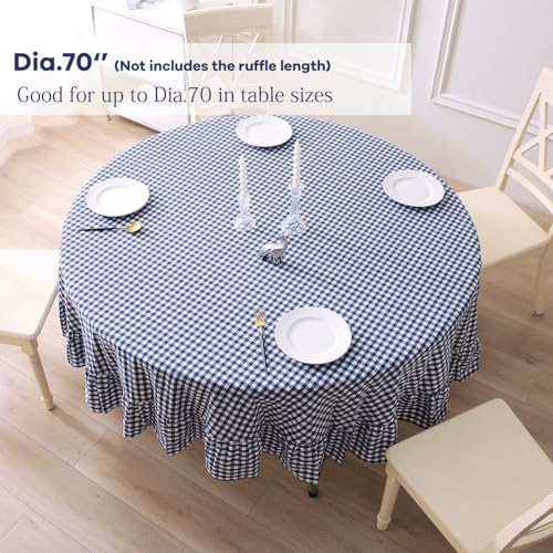 Navy Blue White Gingham Tablecloth Round Dia.70“ - Image 2