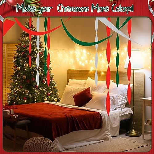 Qilery 36 Rolls Crepe Paper Streamers Hanging Party Decoration Colored Streamers Party Decorations for Birthday Wedding Baby Shower Gender Reveal Engagement (Red, White, Green,1.8 Inch x 98 ft) - Image 5