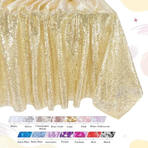 Party Tablecloth Light Gold 90x156 Inch Sequin Fabric Seamless Table Cloths - Image 7
