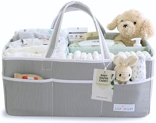 Lily Miles Baby Diaper Caddy - Organizer Tote for Infant Boy or Girl - Baby Shower Basket - Nursery Must Haves - Registry Favorites - Newborn Caddie Car Travel - Gray/Mint, Extra Large by LilyMiles