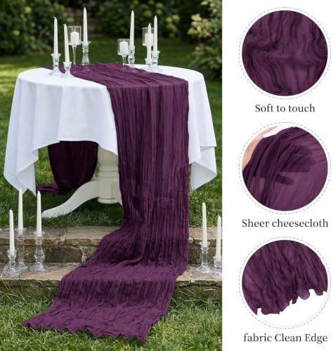 20 Pack Dark Purple 17 x 108 Inch Cheesecloth Table Runner - Boho Gauze Sheer Fabric for Wedding Baby Shower Party Home Decor - Image 4