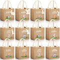 Sweetude 12 Pack Easter Bunny Burlap Bags with Tags Easter Reusable Treat Bags with Handles Jute Linen Tote Candy Gift Wrapping for Spring Party Favors Supplies (Cute) by Sweetude
