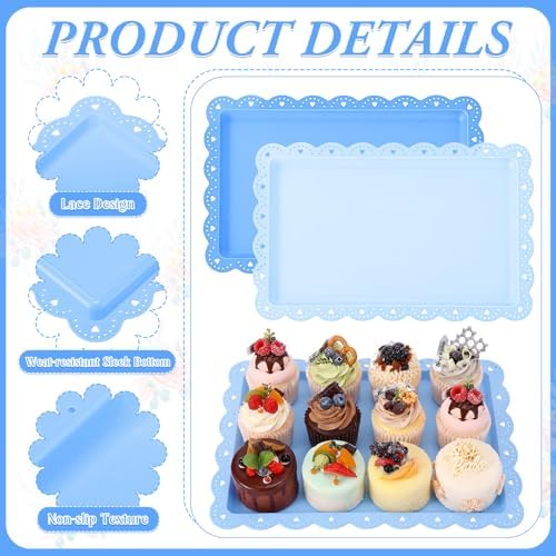 6 Pcs Blue Serving Trays Plastic Food Platters - Image 3