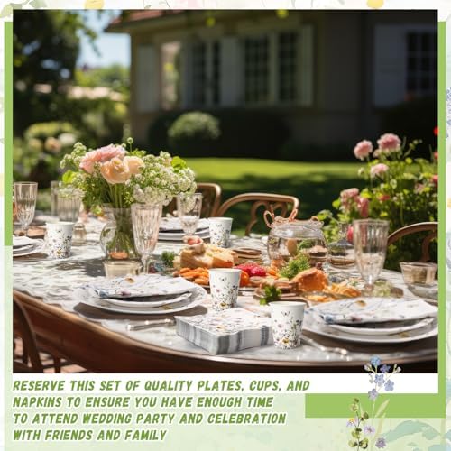 Wildflower Party Decorations, Paper Plates Napkins Cups Serve 50, Elegant - Image 5