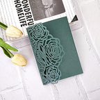 50sets Green Laser Cut Wedding Invitations Card Rose Greeting Cards Envelopes Invitation for Wedding Birthday Baby Graduation Party Supplies (Only invitation cards, Green) by Cylallen
