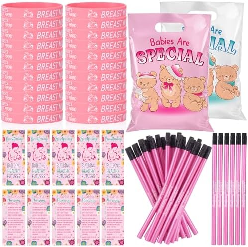 Resurhang 50 Set New Mom Gifts Bulk, Pink Baby Shower Breastfeeding Favors by Resurhang
