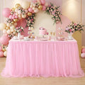 9ft Pink Tulle Table Skirts for Rectangle or Round Tables - Ruffle Tulle Tutu Cloth Table Skirt Party Tablecloth for Wedding Baby Shower Dessert Buffet Banquet Table Decorations by QueenDream