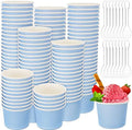 Cunhill 100 Pieces 8 oz Ice Cream Cups with 100 Pieces Spoons Ice Cream Containers Solid Color Disposable Sundae Cups Yogurt Dessert Bowls Party Supplies for Baby Shower Birthday Party (Blue) by Cunhill