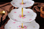 Jusalpha Embossed 3-tier Ceramic Cake Stand- Cupcake Stand with Golden Rim - Image 6