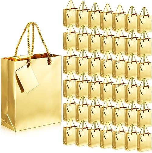 Seajan 50 Pack Metallic Gold Gift Bags with Handles and Tags for Parties by Seajan
