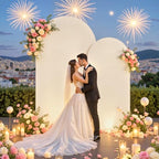 White and Beige Arch Backdrop Cover for Wedding, 7.2FT 6FT Set of 2 Stretchy Spandex Fitted Arch Stand Cover for Baby Shower, Birthday Party Decor, Chiara Backdrop Cover with Double-Sided Design - Image 2