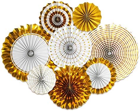 Party Decorations 8 Pcs Gold Paper Fans Set Graduation Birthday Baby Shower New Home Decoration Party DIY Decor by Unknown