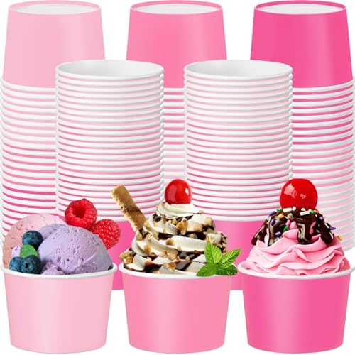 Jingmore Paper Ice Cream Cups 9oz Colored Disposable Dessert Bowls for Hot or Cold Party Food Cups for Birthday Baby Shower Easter Party Supplies(Pink Color,180 Pcs) by Jingmore