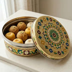 LOVENSPIRE Meenakari Stainless Steel Storage Box with Lid (1 Kg) Decorative Round Indian Food Container for Sweets, Kitchen Items & Return Gift Favors Pack of 20 - Image 2