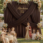 20x16ft Brown Backdrop Curtains for Wedding Party, 4 Panels 16 ft Long Back Drop Cloth, Wrinkle-Free Polyester Drapes for Birthday, Baby Shower, Stage Photography Background by Gogoparti