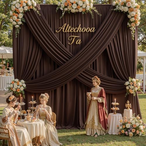 20x16ft Brown Backdrop Curtains for Wedding Party, 4 Panels 16 ft Long Back Drop Cloth, Wrinkle-Free Polyester Drapes for Birthday, Baby Shower, Stage Photography Background by Gogoparti