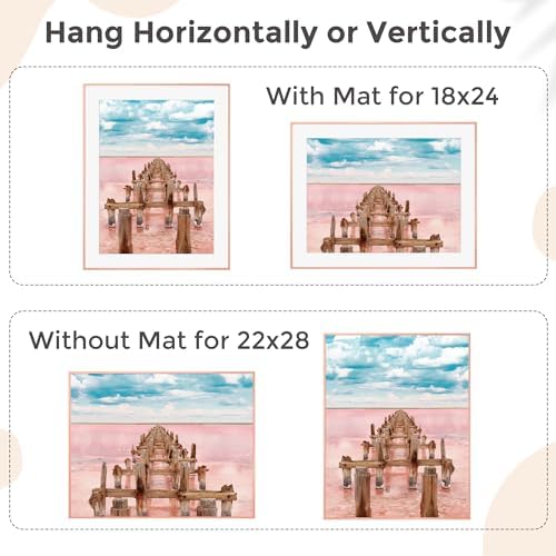 FLYJOE 22x28 Metal Picture Frame For Wall With Mat For 18x24, 22''x28'' Aluminum Photo Frames With Tempered Glass, Minimalist Modern Poster Frame Horizontal And Vertical Formats, Rose Gold - Image 2