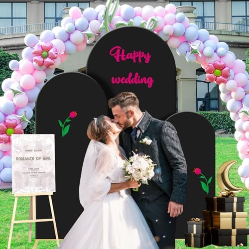 Gawicpy Wedding Arch Backdrop Stand Set Metal Arch Backdrop Stand with Wedding Arch Cover, Wedding Balloon Arch Backdrop Stand for Birthday, Baby Shower, Anniversary (Black, 4FT+5FT+6FT) - Image 5