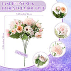 Tigeen 12 Bundles Peonies Artificial Flowers Faux Roses, Purple,Pink - Image 2