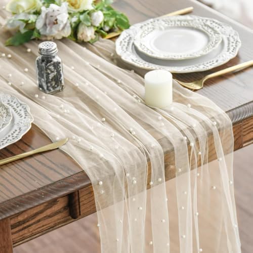 Artoid Mode 10-Pack Pearl Beige Gauze Table Runner 10FT Home Decor by ArtoidMode