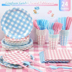 Tenshun 212Pcs Gingham Gender Reveal Party Supplies Set, Pink or Blue - Image 5