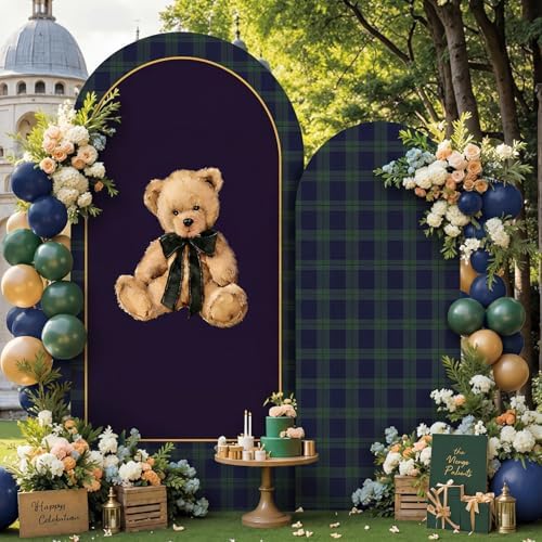 Moukeren Tartan Plaid Teddy Bear Arch Backdrop Cover 6ft and 7.2ft by Moukeren