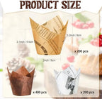 Potchen 800 Pcs Tulip Cupcake Liners Baking Cups,Newspaper,Mocha Style - Image 2