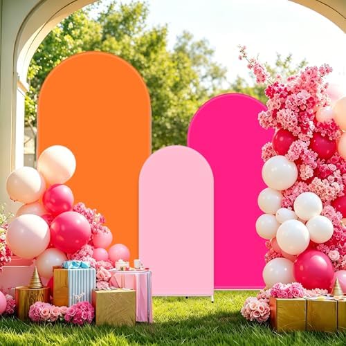 FYSUIMU 3 Pcs Pink Orange Arch Backdrop Covers Stretchy Spandex Arch Stand Fabric Cover for Wedding Birthday Baby Bridal Shower Anniversary Ceremony Party Decoration (4ft/5ft/6ft) - Image 5