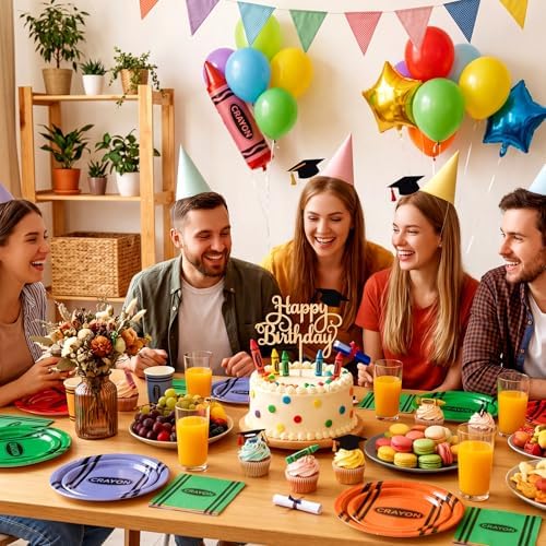 Pickmesh 250 Pcs Crayon Party Disposable Tableware Set Paper Plates and Napkins Cups Supplies Tea Party Theme Dinner Dinnerware for Birthday Bridal Baby Shower Wedding Decoration Serves 50 - Image 4