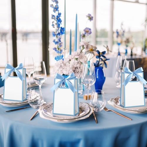 AmazingSpark 50 Pcs White Blue Mini Gift Bags Bulk 6.3 x 3.9 x 2.8 Inch Party Favors Elegant Small Gift Bags with Handles and Ribbon Bows for Wedding Birthday Bridal Baby Shower Party Favors - Image 4
