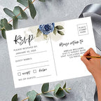 Andaz Press 56-Pack Personalized RSVP Postcards for Wedding Navy Blue Roses Cardstock Response Reply Cards for Bridal Shower Baby Shower Birthday Event Custom Date and Return Address 4 x 6-Inch - Image 2