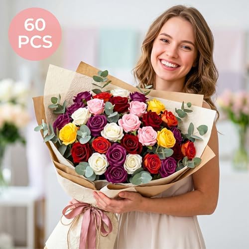 Auihiay 60PCS Artificial Roses, Mix Color Tinted Roses - Image 6