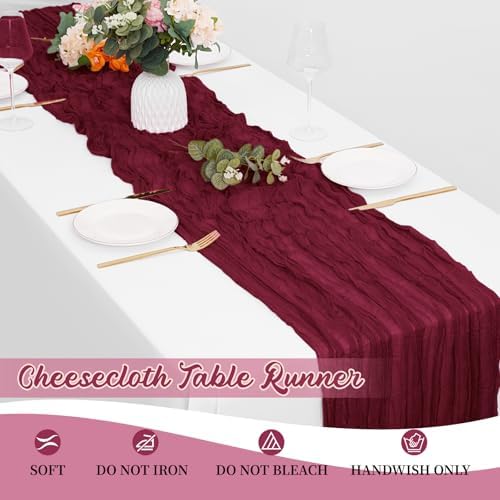 16 Pack Burgundy Cheesecloth Table Runners 20x120 Inch Gauze Table Runner 10FT Easter Cheese Cloth Table Runner Rustic Sheer Runner for Wedding Baby Shower Birthday Party Table Decor - Image 6