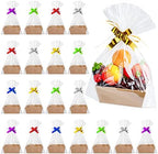 Fainne 74 Pcs Baskets for Gifts Empty Bulk DIY Empty Gift Basket Include 20 Kraft Cardboard Tray with Handles 30 Bags 24 Bows for Christmas Thanksgiving Birthdays Snacks Party, 8" x 6" x 3"(Brown) by Fainne